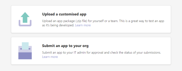 Teams app upload screenshot